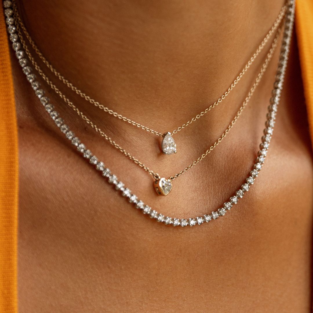 White Diamond Necklace in 14 Karat White Gold 0.90 Carat Diamond 16 inch